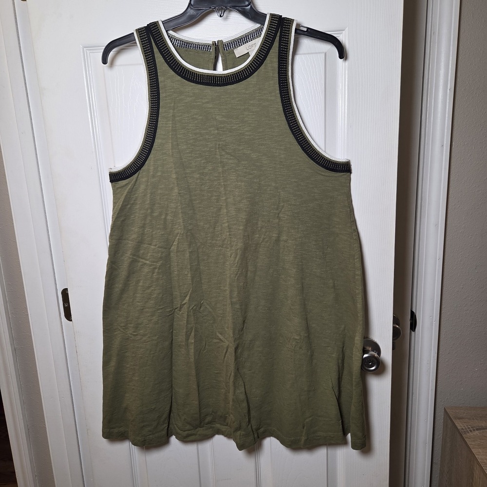 Loft sz XXL green 100% cotton shift sundress embroidered trim casual summer